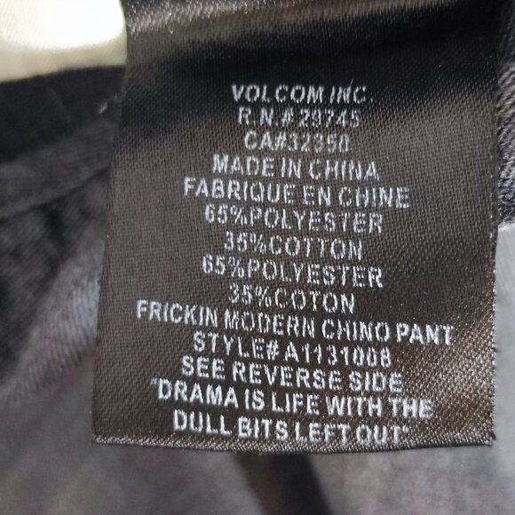 Volcom pants men's size 34 grey colour Frickin Modern Chino Pants style#A1131008 - Picture 7 of 15